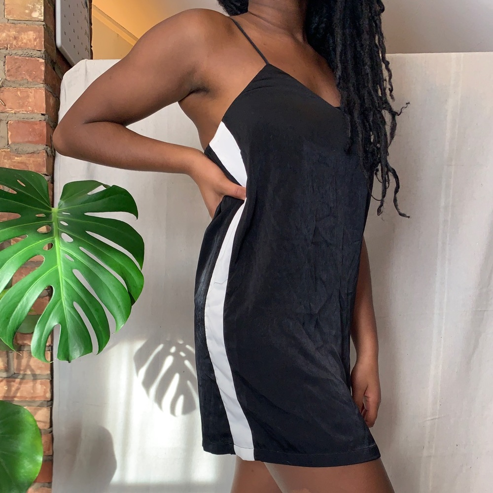 side stripe silk satin slip dress